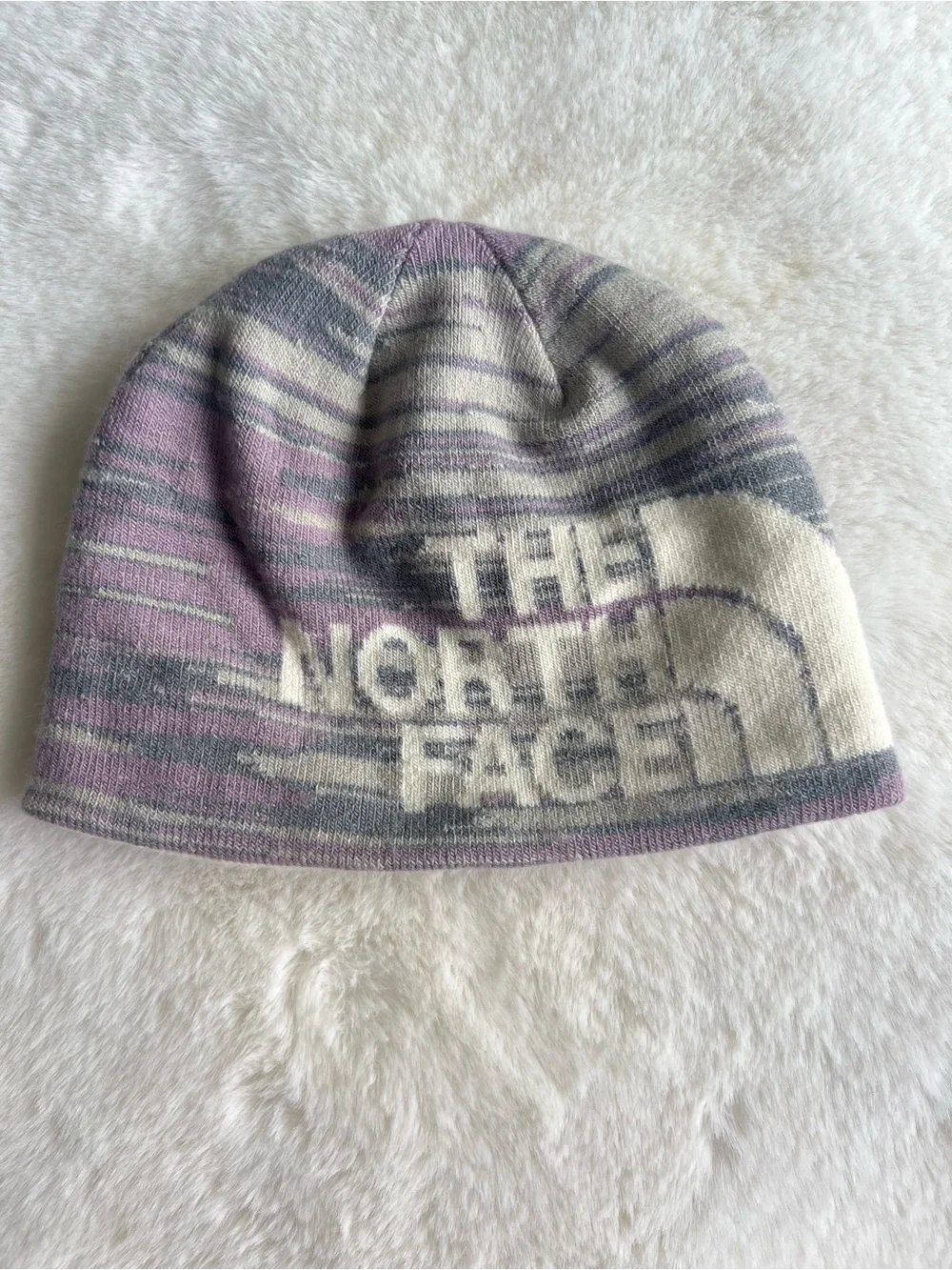 The North Face Beanie Hat kids size - Purple Gray - reversible